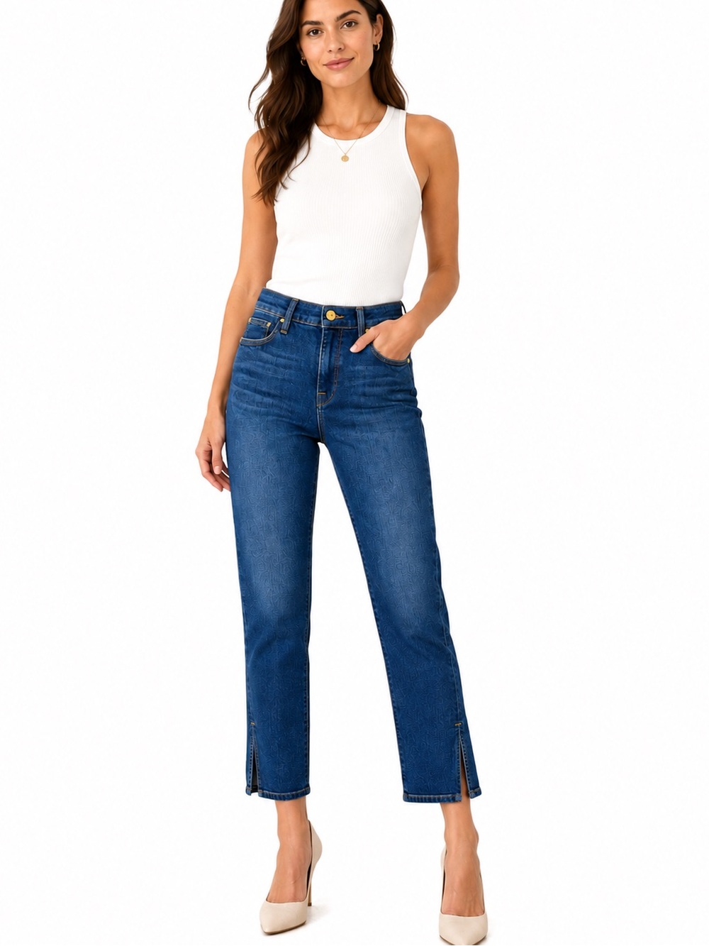 Frame Le High Straight Jeans Women 25 Blue Excellent Split Hem Helms LHSTTS394 - Picture 1 of 14